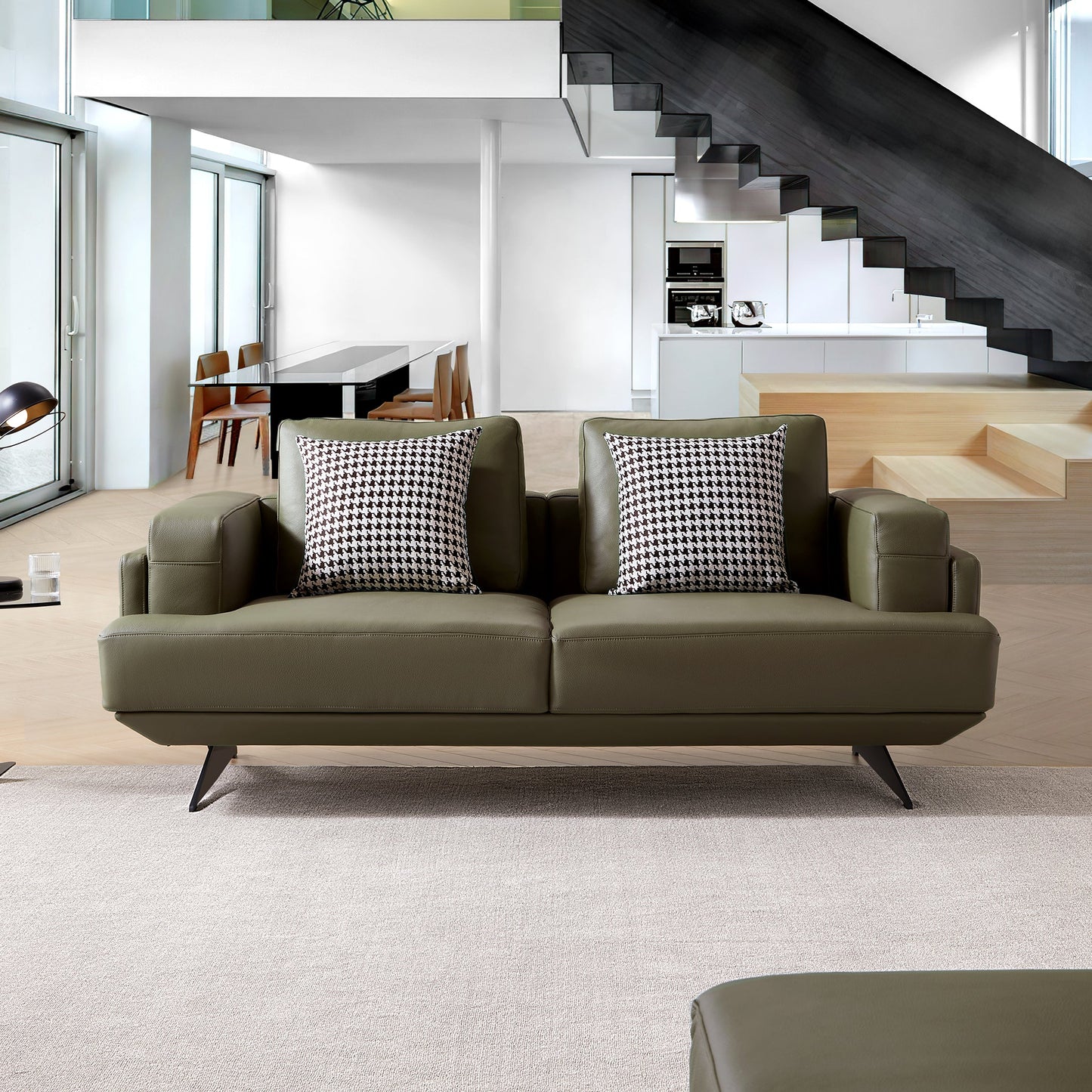 Olivia Top Grain Genuine Leather Sofa-Olive