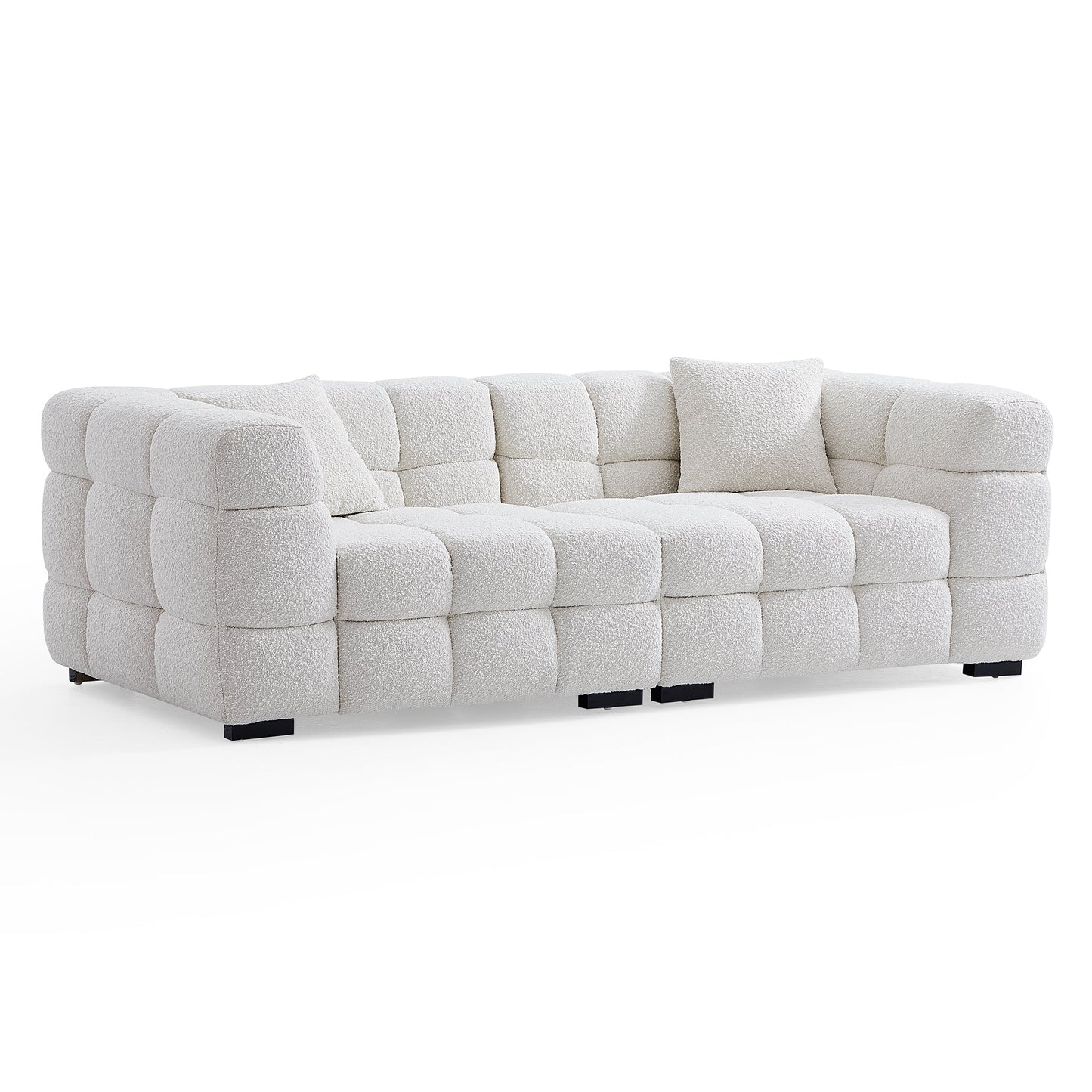 Cushy Cream Boucle Fabric Tufted Sofa Set-White
