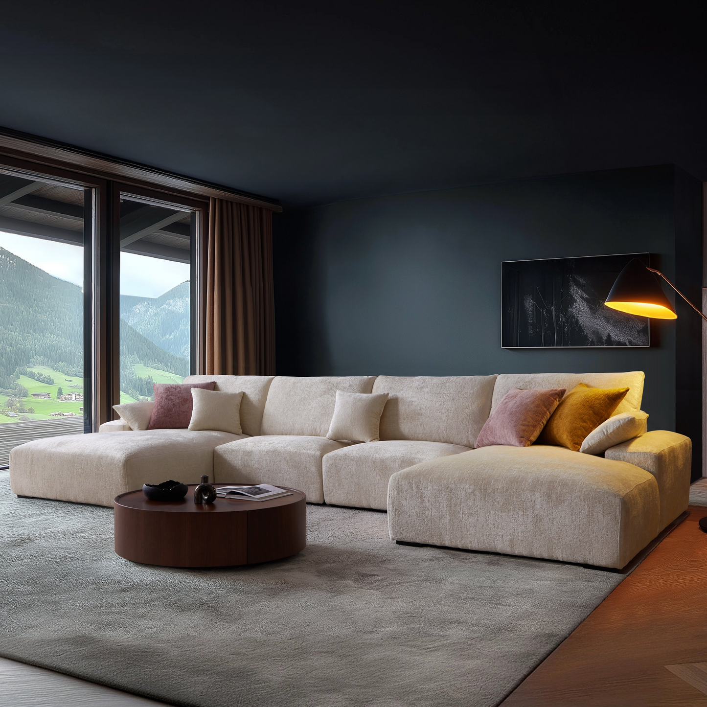 The Empress Beige U Shaped Sectional Sofa-Beige