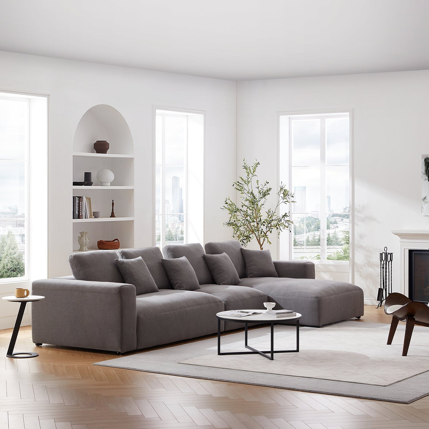 Nathan Modular Dark Gray Natural Linen Sectional Sofa-Dark Gray