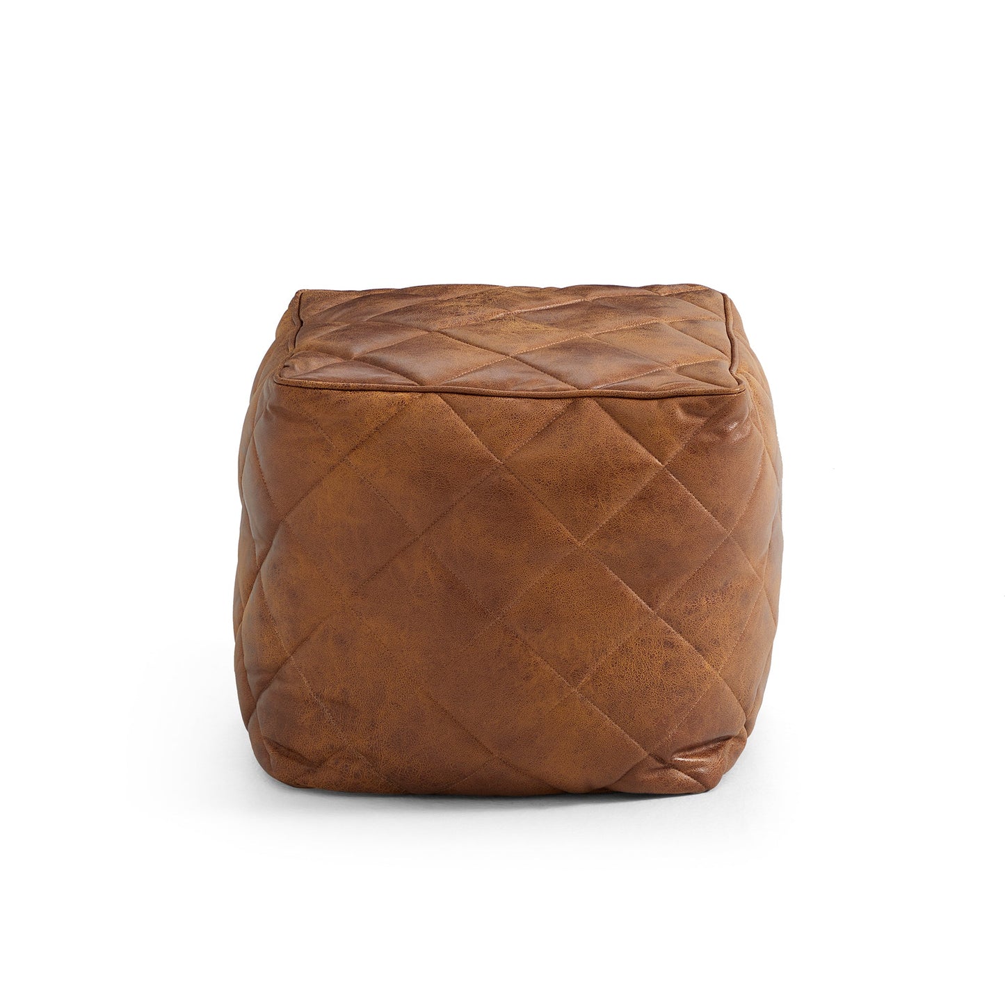 Waffle Tan Leathaire Square Pouf-Tan
