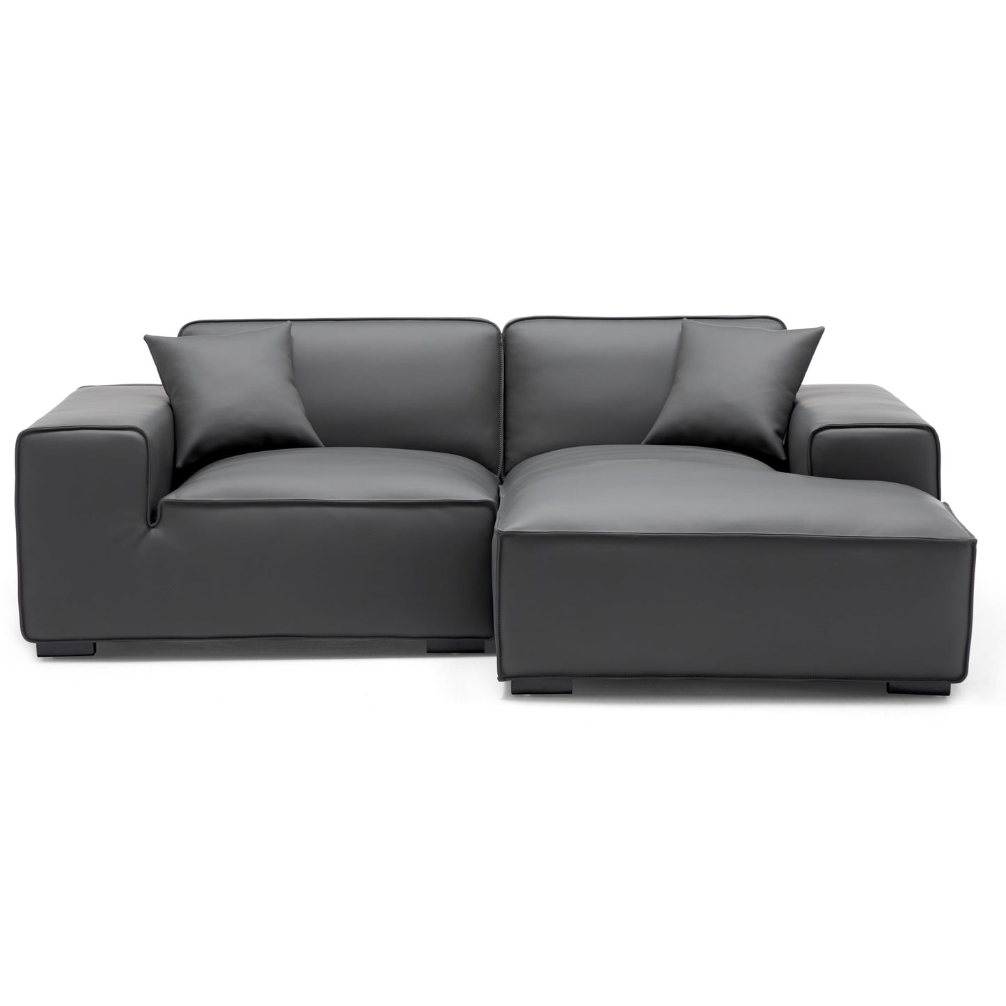 Domus Modular Beige Leather Sectional Sofa-Dark Gray-90.6"-Facing Right