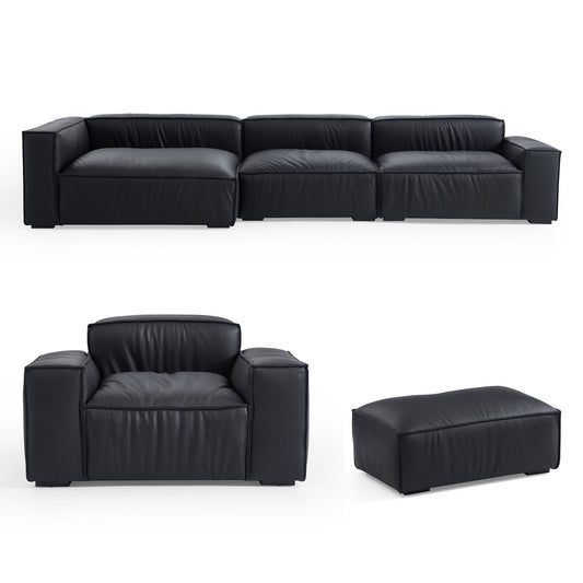 Luxury Minimalist Black Leather Sectional Set-hidden