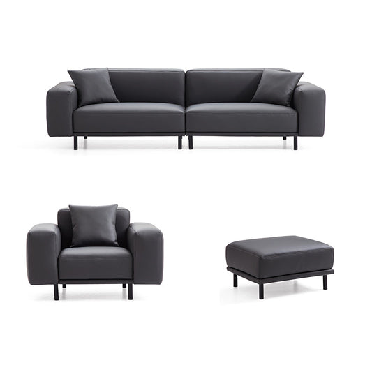 Noble Dark Gray Leather Sofa And Ottoman-hidden