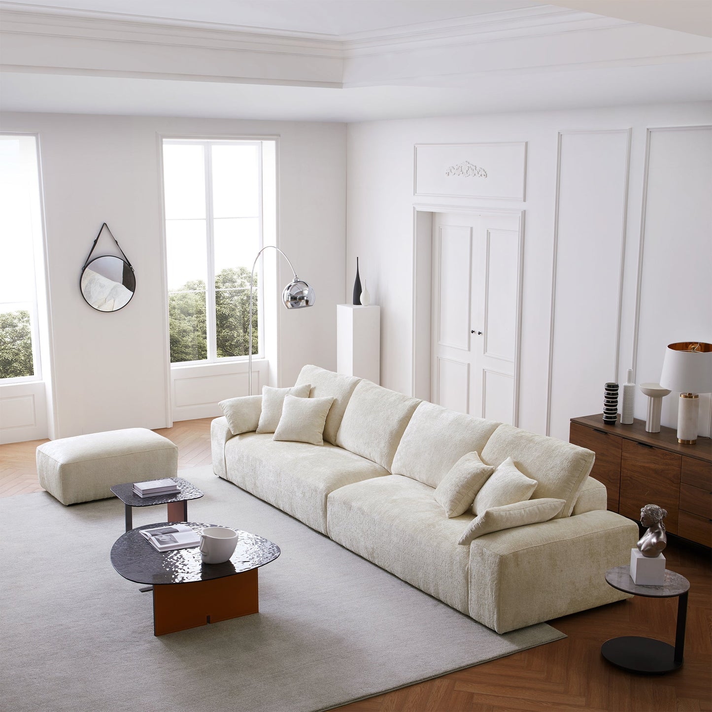The Empress Gray Sofa and Ottoman-Beige