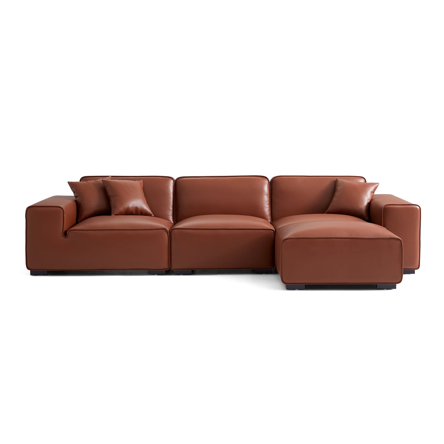 Domus Modular Khaki Leather Sofa and Ottoman-Brown-129.9"