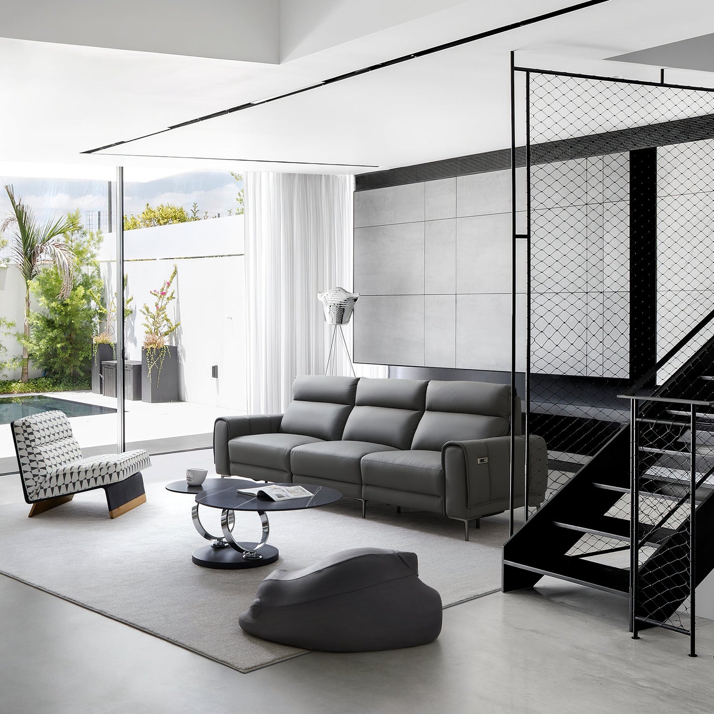 Louis Leather Power Recliner Sofa-Gray