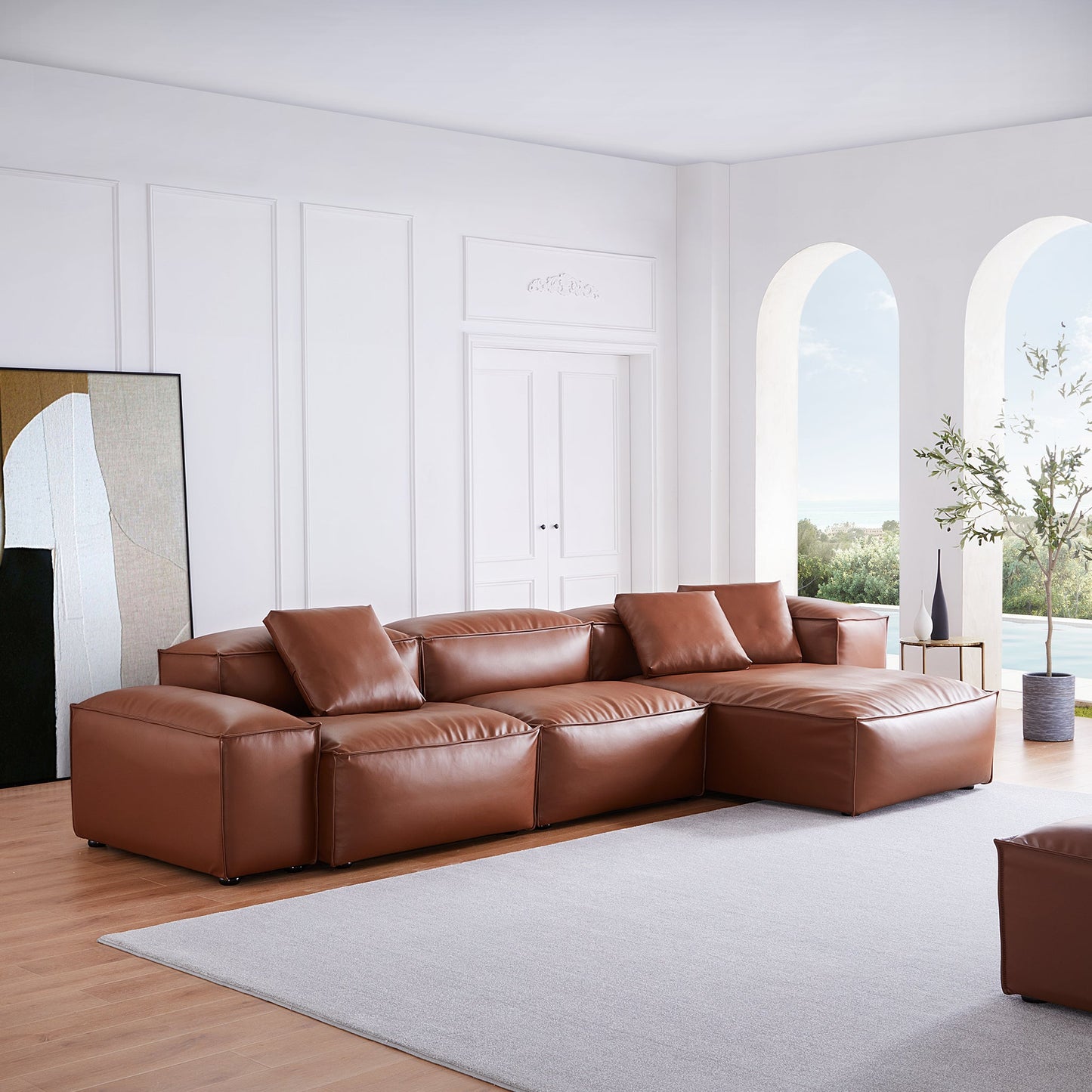 Flex Modular Brown Genuine Leather Sectional-Brown