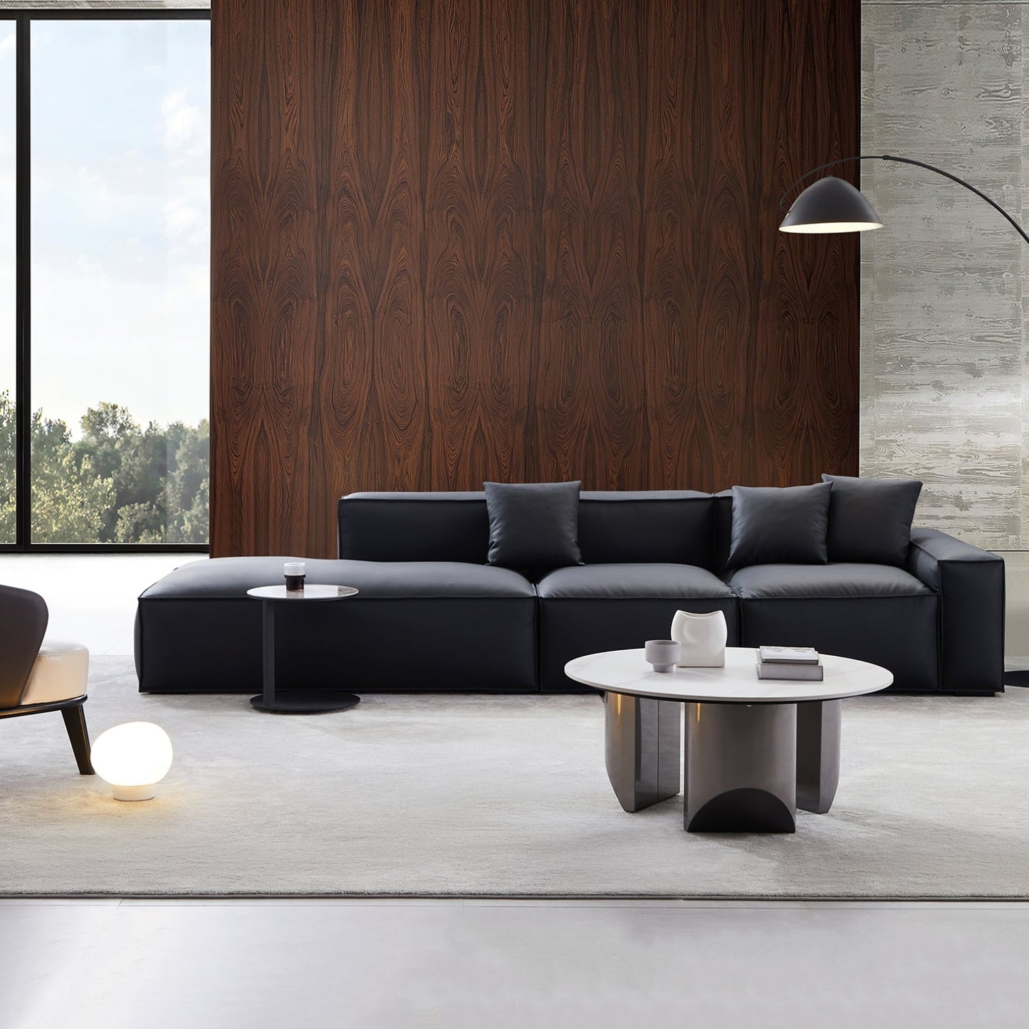Geometry Minimalist Black Leather Sofa-Black