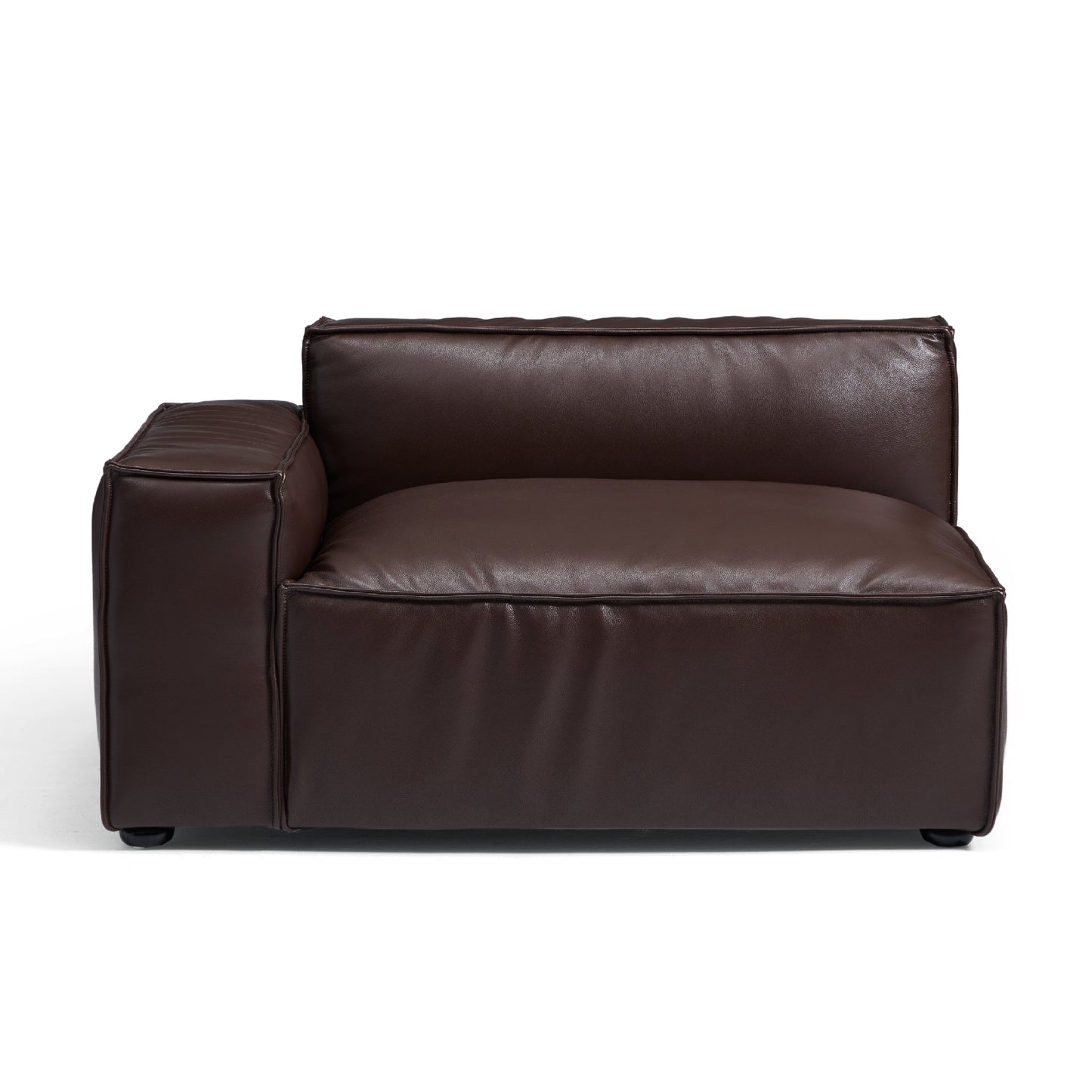 Luxury Minimalist Dark Brown Leather Sofa and Ottoman-Dark Brown