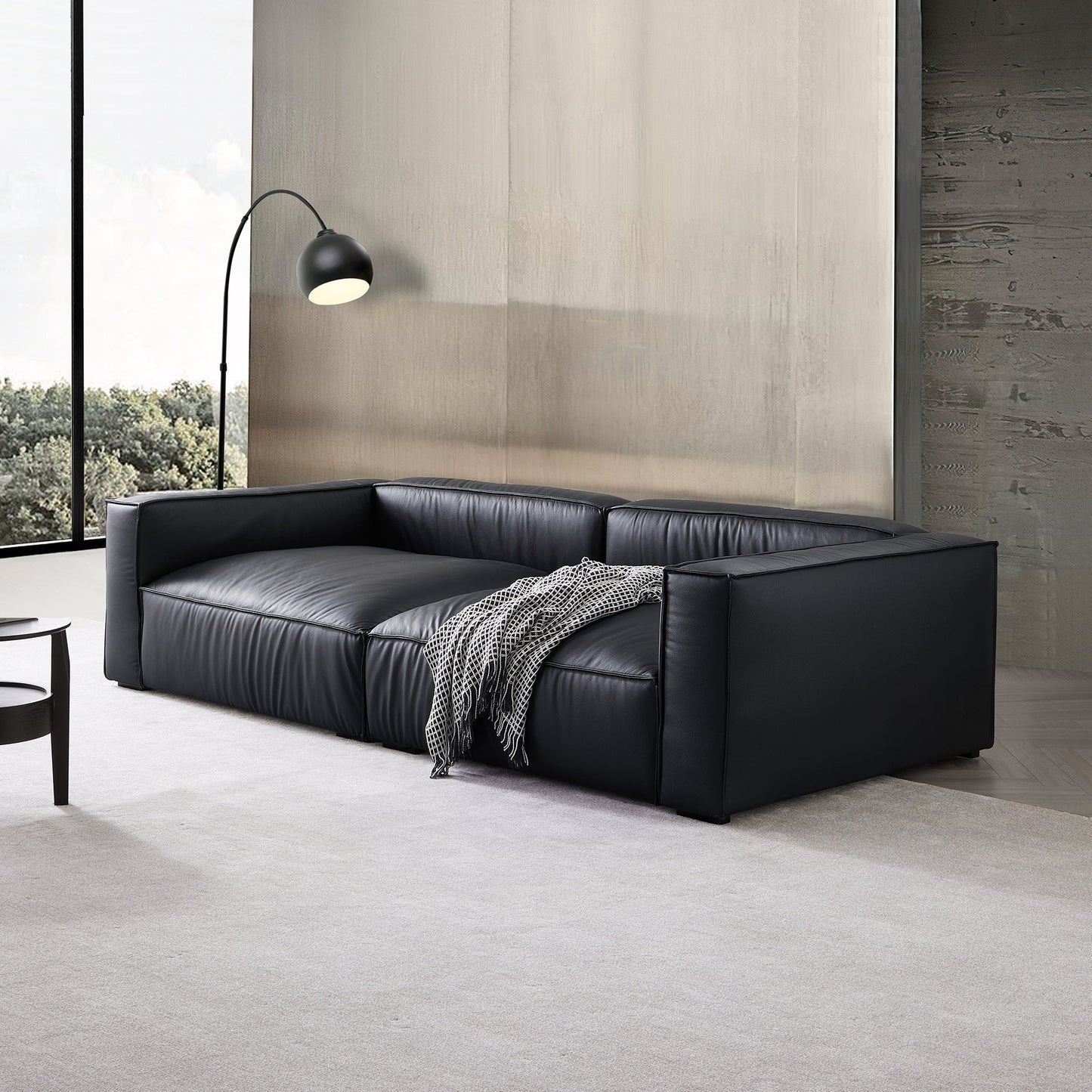 Luxury Minimalist Black Leather Daybed Sofa-Black