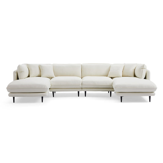 Vanilla White Leather U Shaped Sectional-hidden