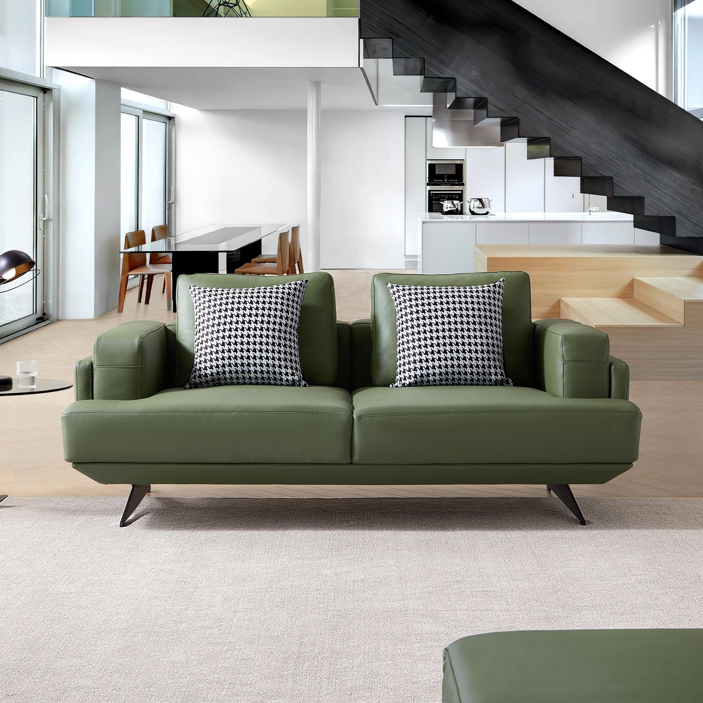Olivia Top Grain Genuine Leather Sofa-Green