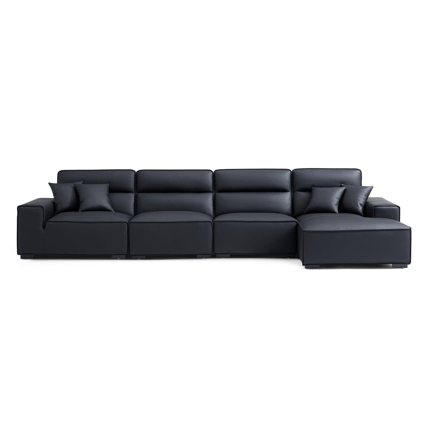Domus High Back Modular Leather Sectional-Black-160.6"-Facing Right