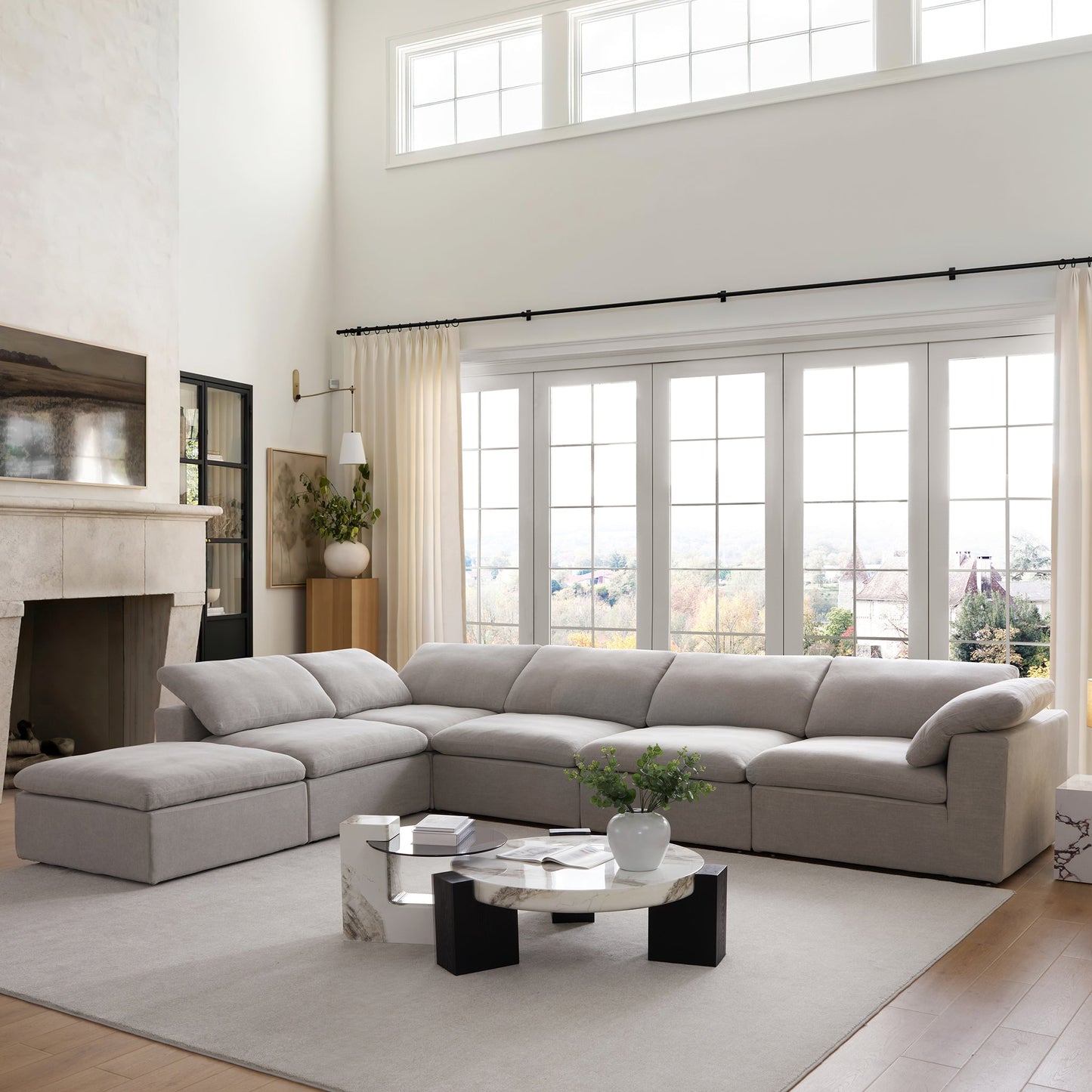 Tender Wabi Sabi Gray L Shaped Sectional and Ottoman-Gray