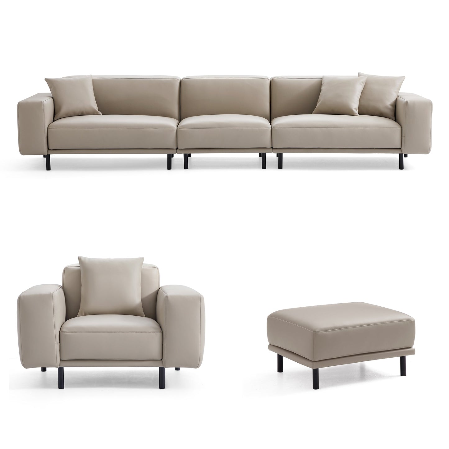 Noble Dark Gray Leather Sofa And Ottoman-Beige