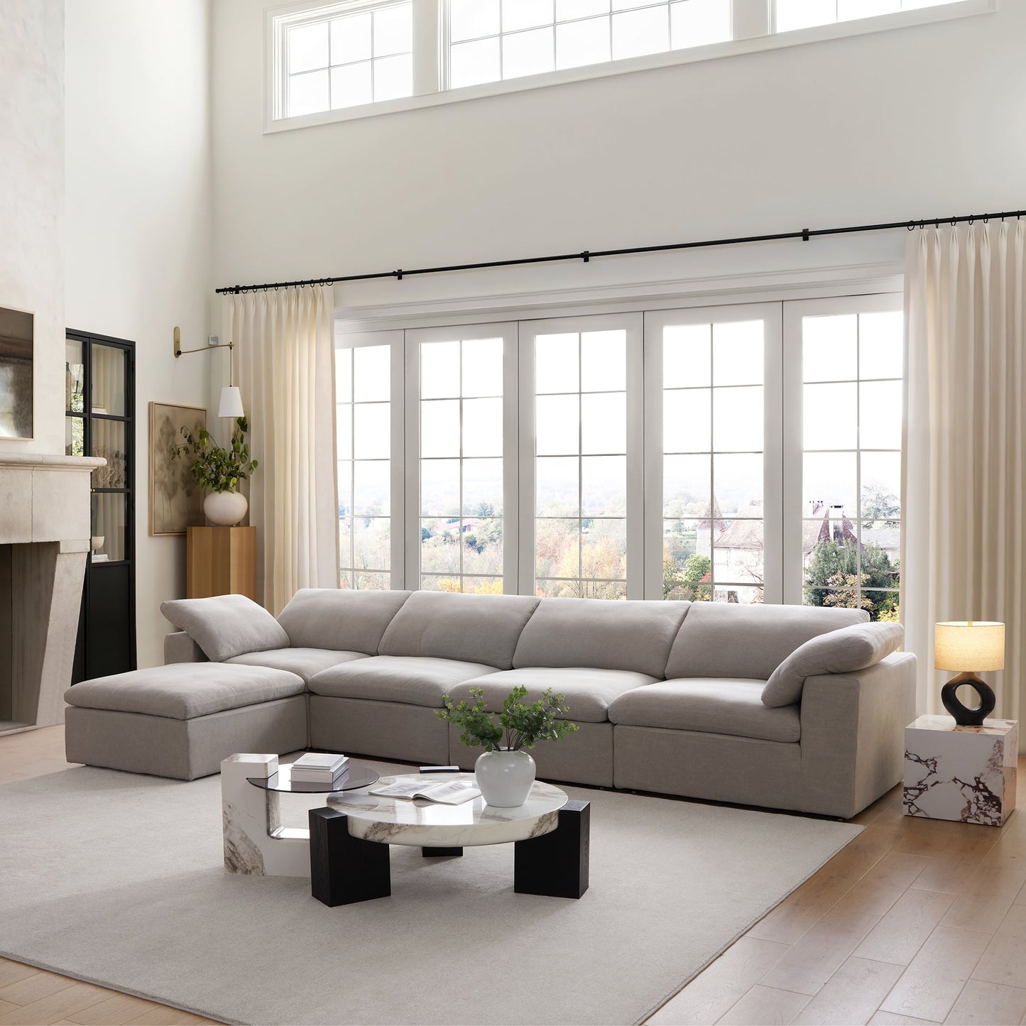 Tender Wabi Sabi Beige Sofa and Ottoman-Gray