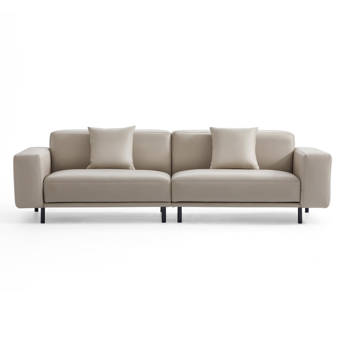 Noble Dark Gray Leather Sofa-Beige-111.0"