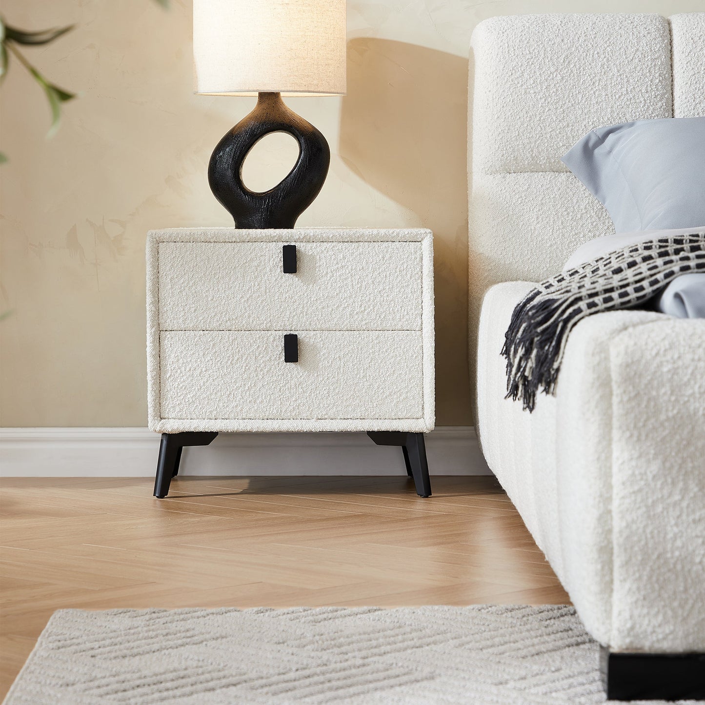 Cushy Boucle Fabric Nightstand-19.7"