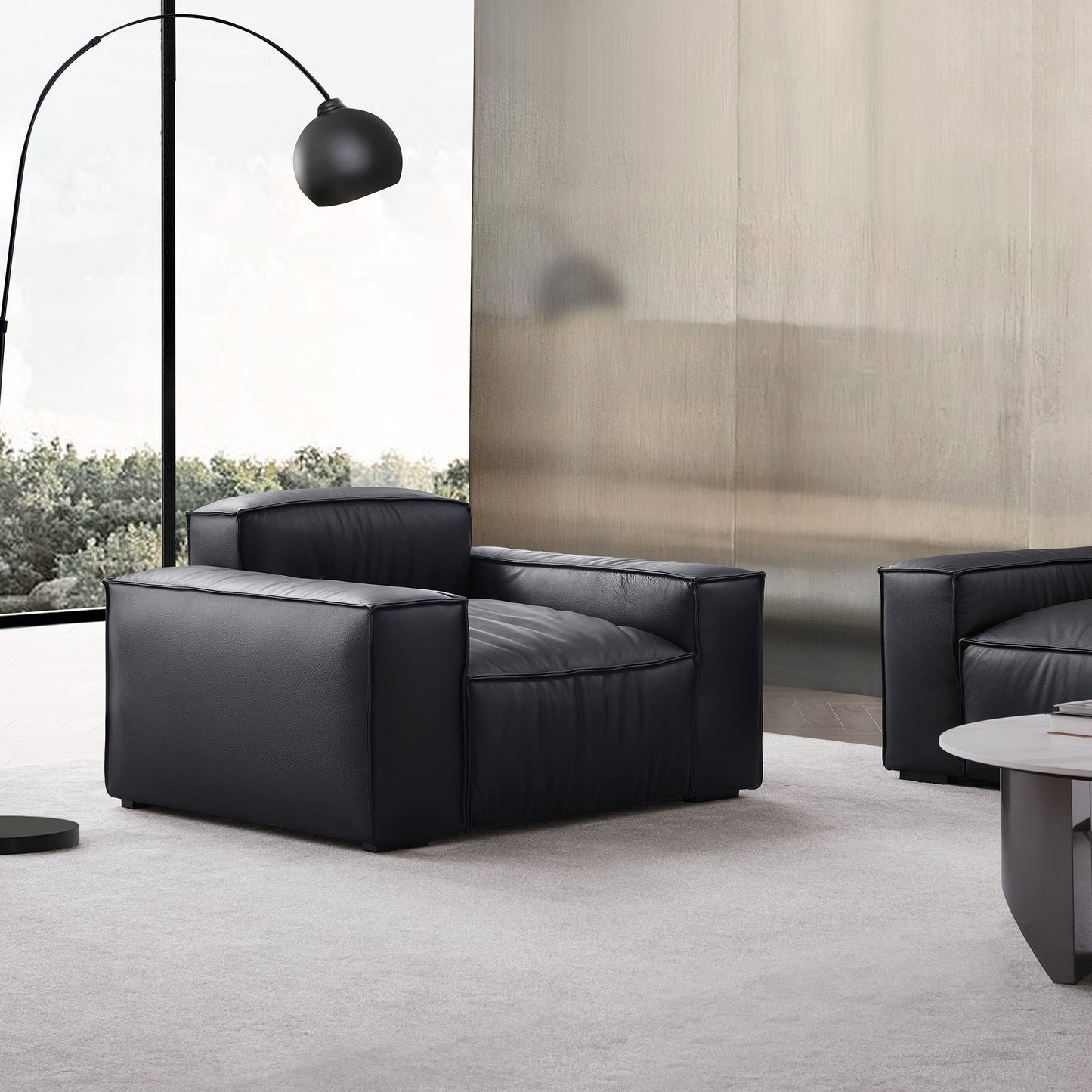 Luxury Minimalist Black Leather Armchair-Black