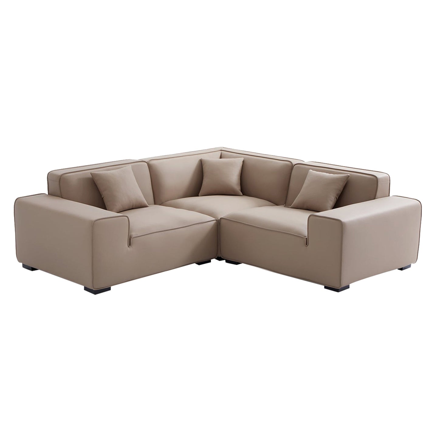 Domus Modular Khaki Leather L Shaped Sectional-Khaki-3 Seater(91.3")