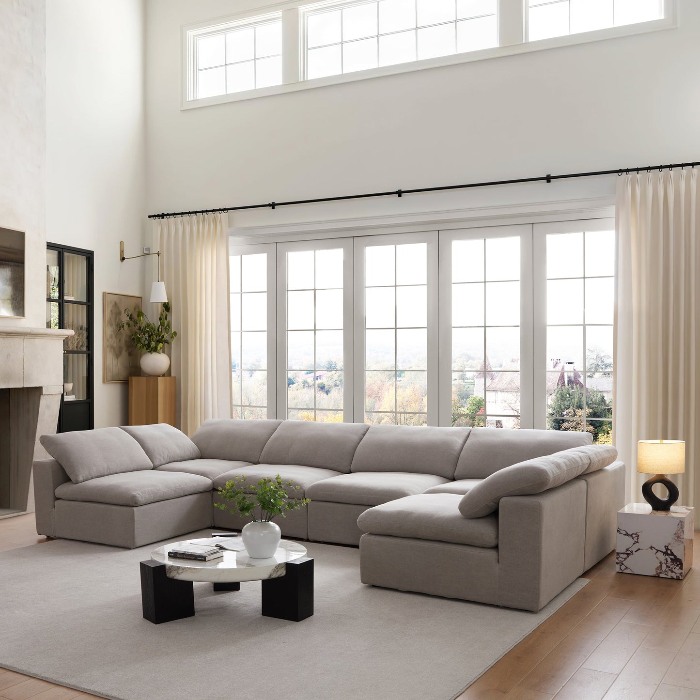 Tender Wabi Sabi Sand U Shaped Sectional with Open Ends-Gray