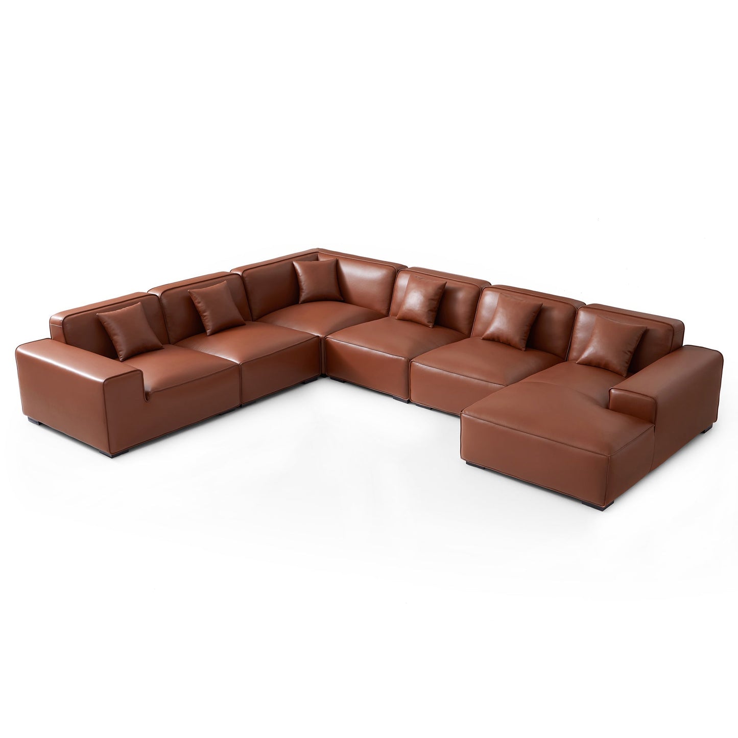 Domus Modular Beige Leather U Shaped Sectional-Brown-Facing Right