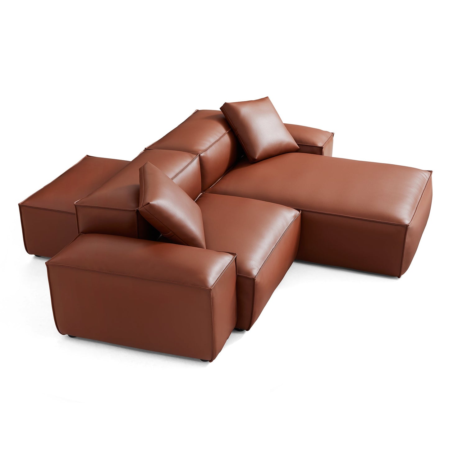 Cube Modular Brown Genuine Leather Double Sided Sectional-Brown-105.5"-Low
