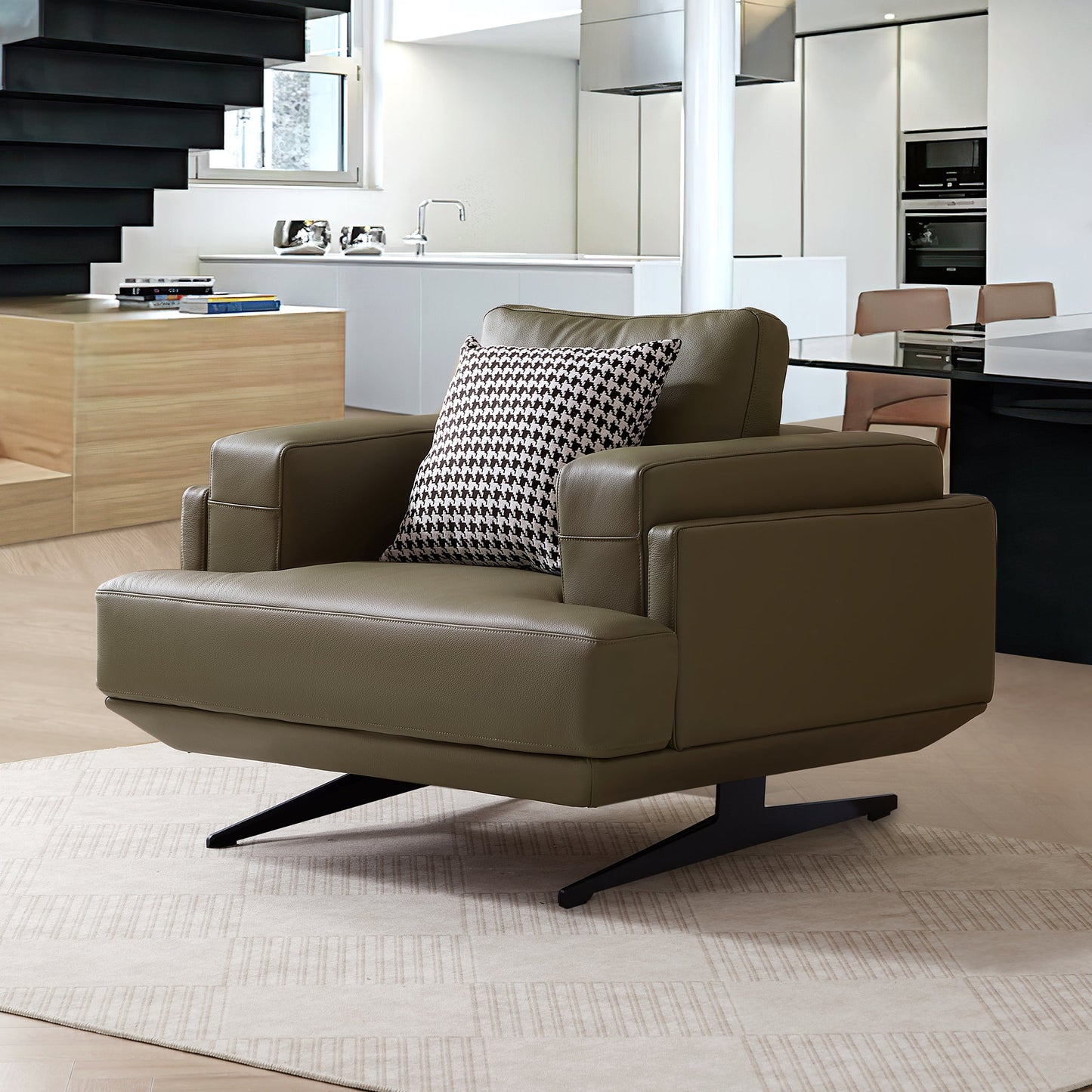 Olivia Top Grain Genuine Leather Armchair-Olive