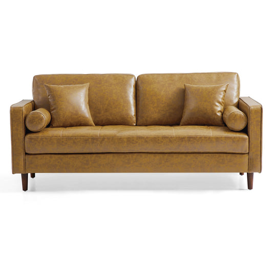 Mid-century Retro Tan Leather Loveseat-hidden