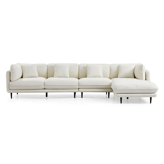 Vanilla White Leather Sectional-White-hidden