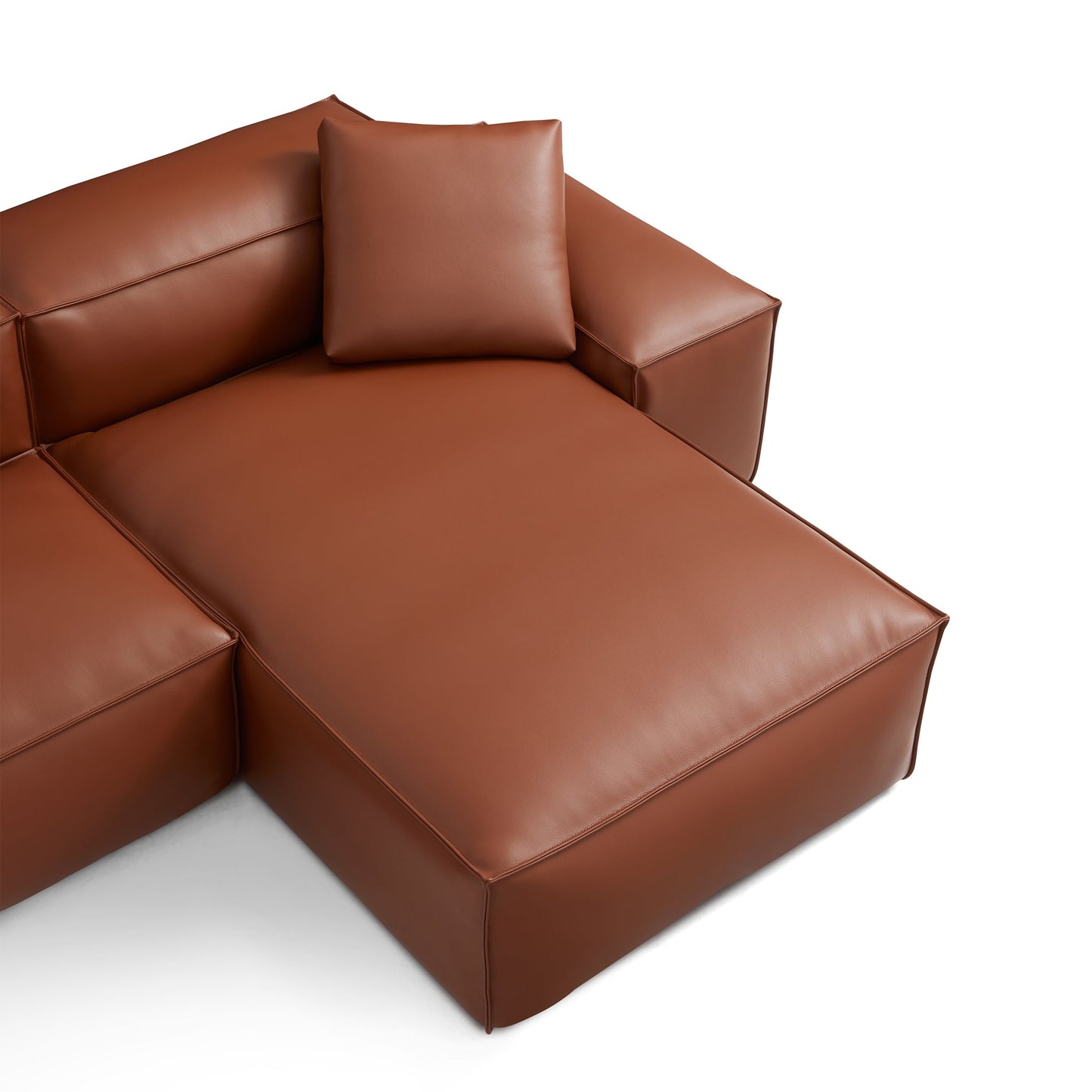Cube Modular Brown Genuine Leather Sofa-Brown