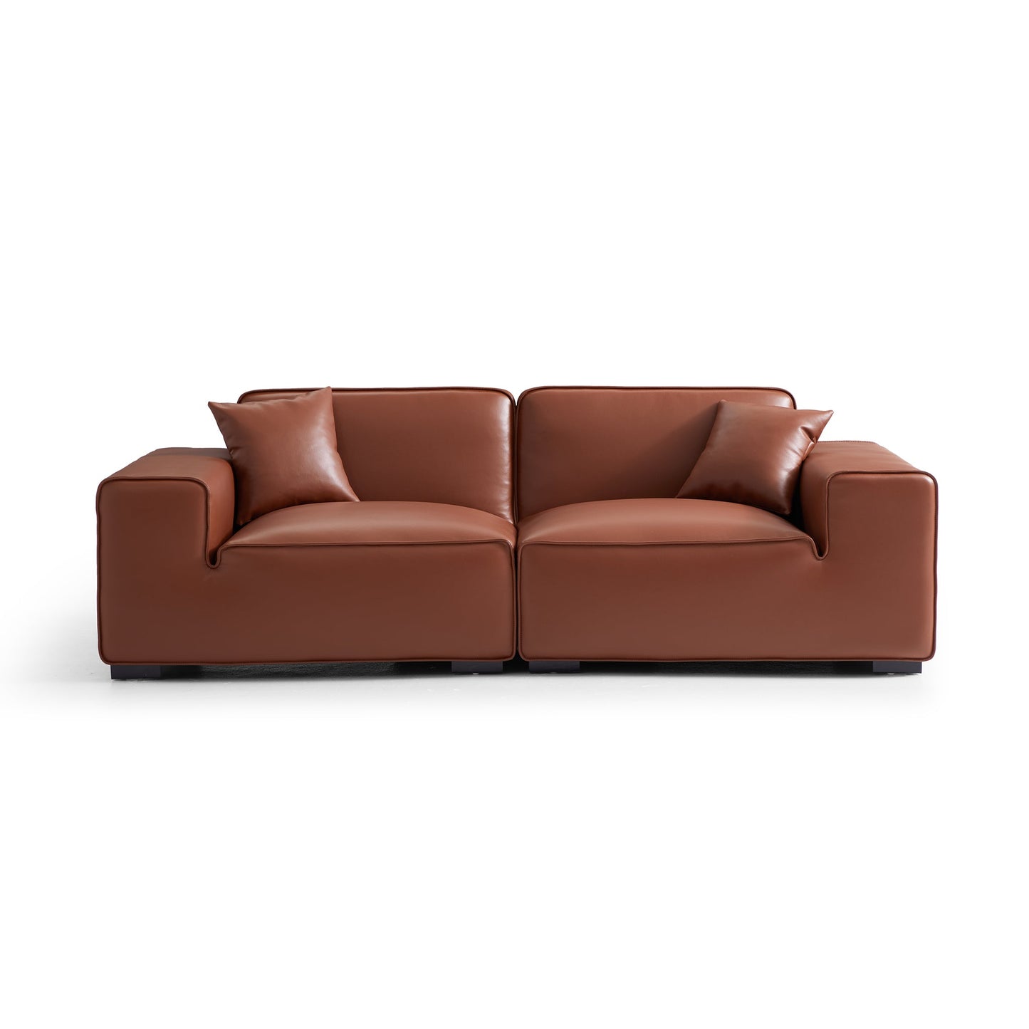 Domus Modular Black Leather Sofa-Brown-94.5″