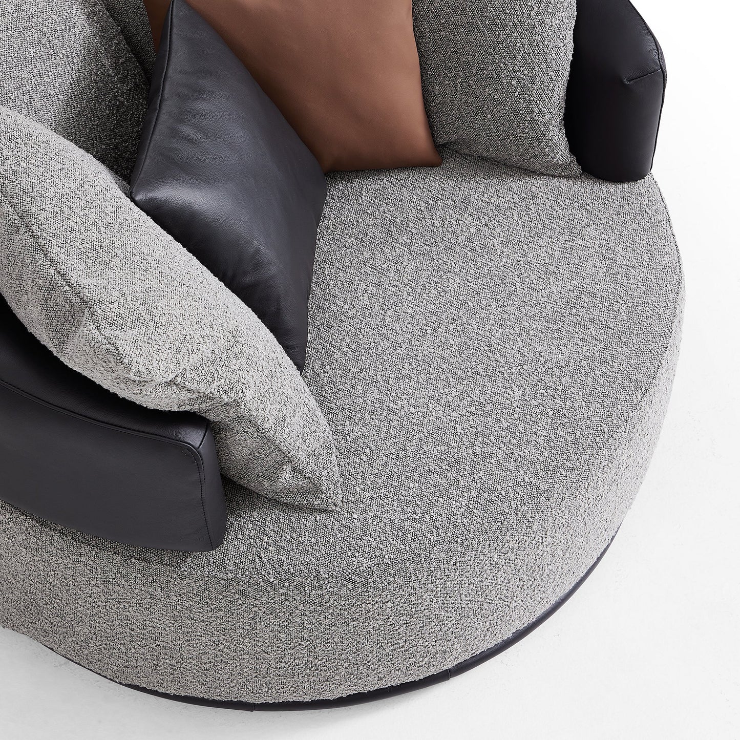 Luna Swivel Light Gray Boucle Fabric Lounge Chair-Gray