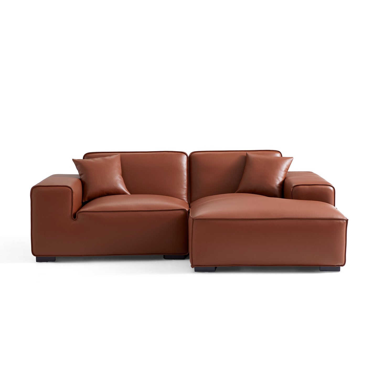 Domus Modular Black Leather Sectional Sofa-Brown-90.6"-Facing Right