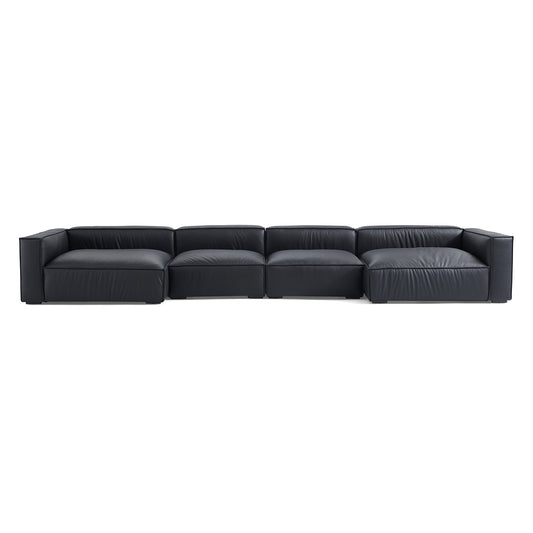 Luxury Minimalist Black Leather U Shaped Sectional Sofa-Black-190.6"
