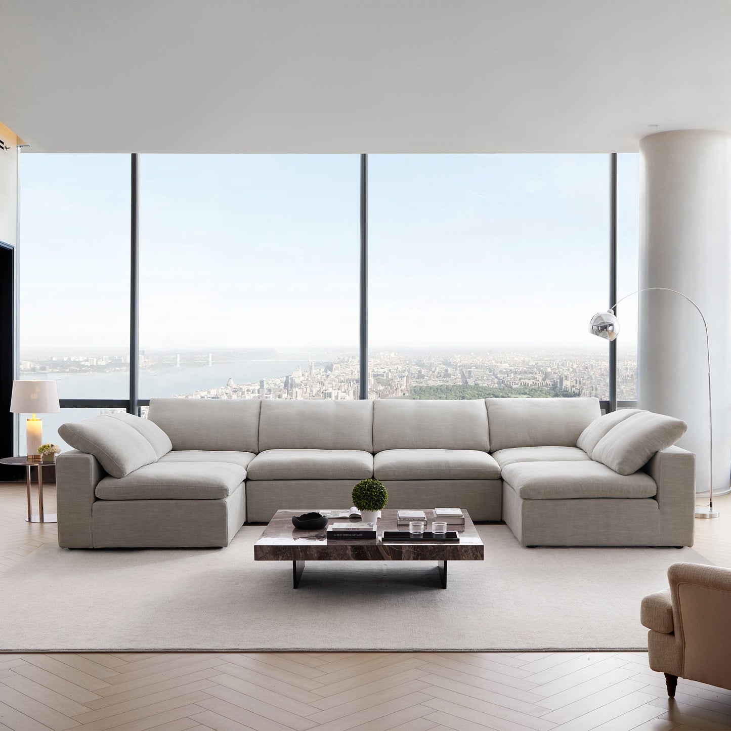 Tender Wabi Sabi Sand U Shaped Sectional with Open Ends-Sand