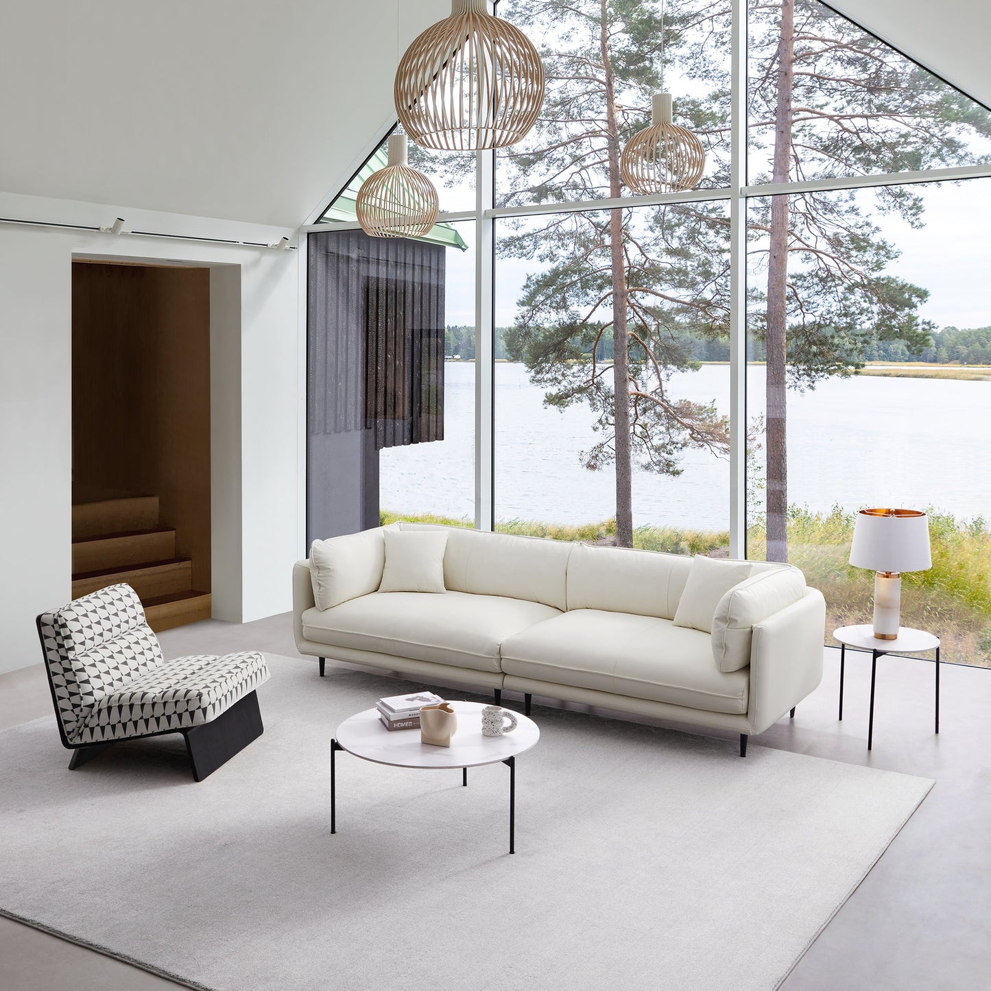 Vanilla White Leather Sofa-White