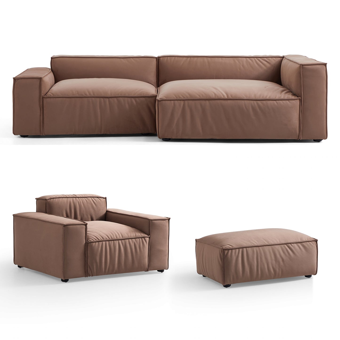 Luxury Minimalist Brown Fabric Sectional Set-Brown-106.2"-Facing Right