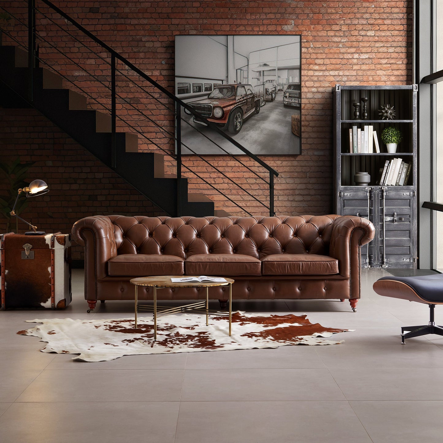 Durango Chesterfield Top Grain Leather Tufted Sofa-Brown-99.0"