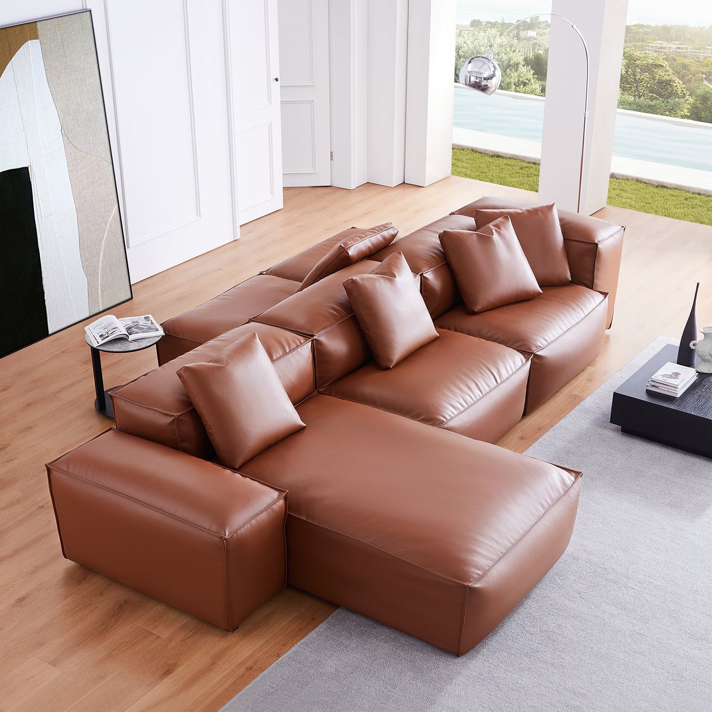 Flex Modular Brown Genuine Leather Double Sided Sectional-Brown