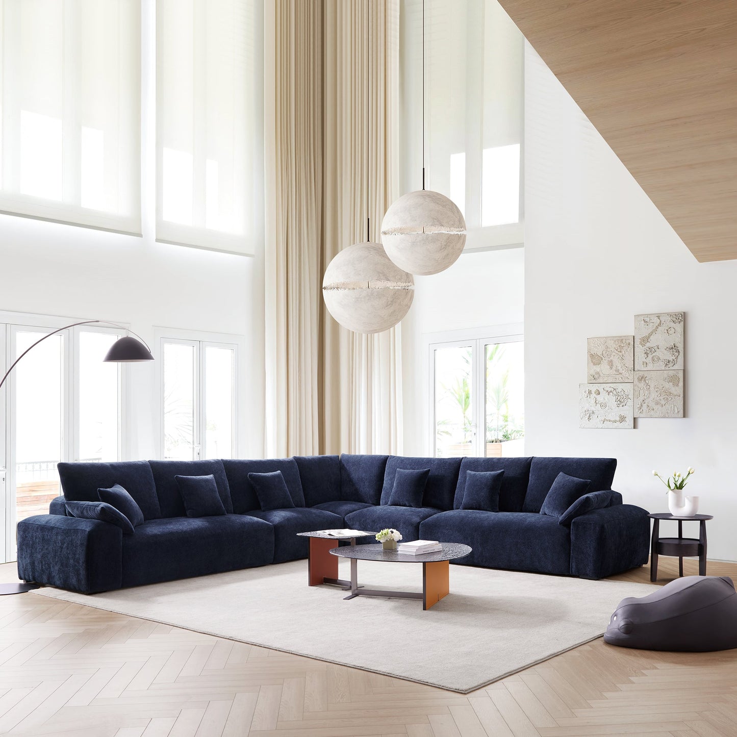 The Empress Navy Blue Corner Sectional-Navy Blue