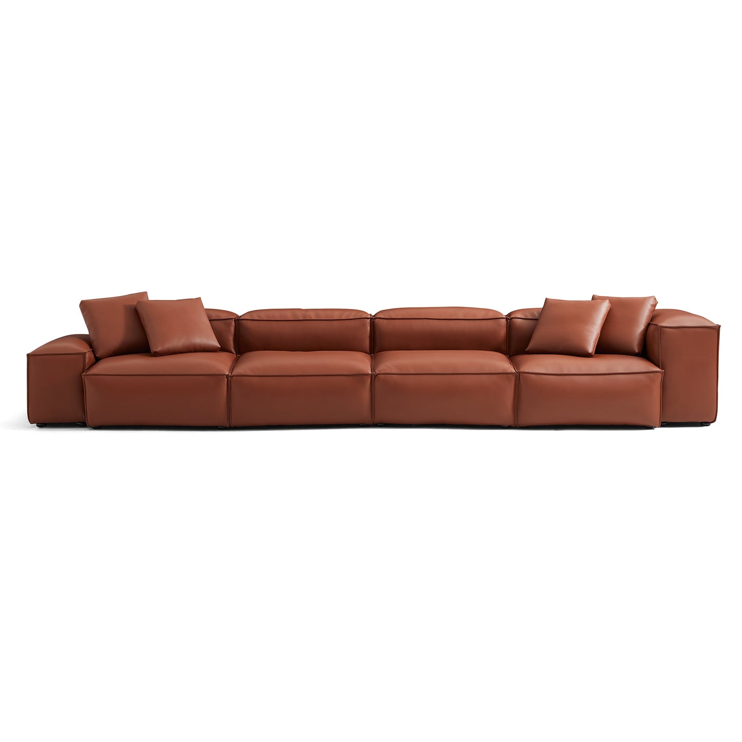 Cube Modular Brown Genuine Leather Sofa-Brown-180.3"-Low & High