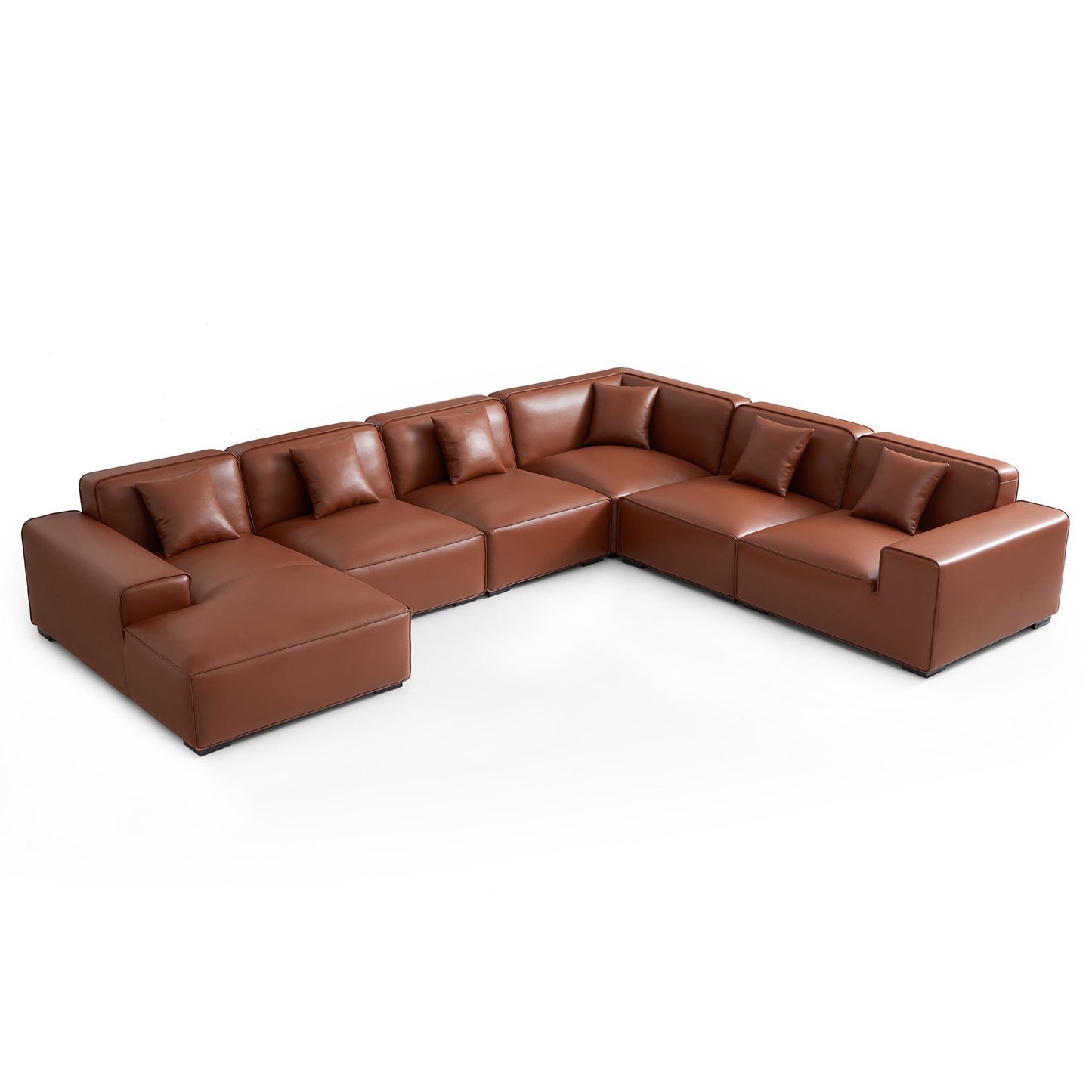 Domus Modular Beige Leather U Shaped Sectional-Brown-Facing Left