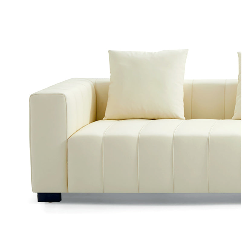 Piano L Shaped Leather Sectional Sofa with Coffee Table-Beige & Brown