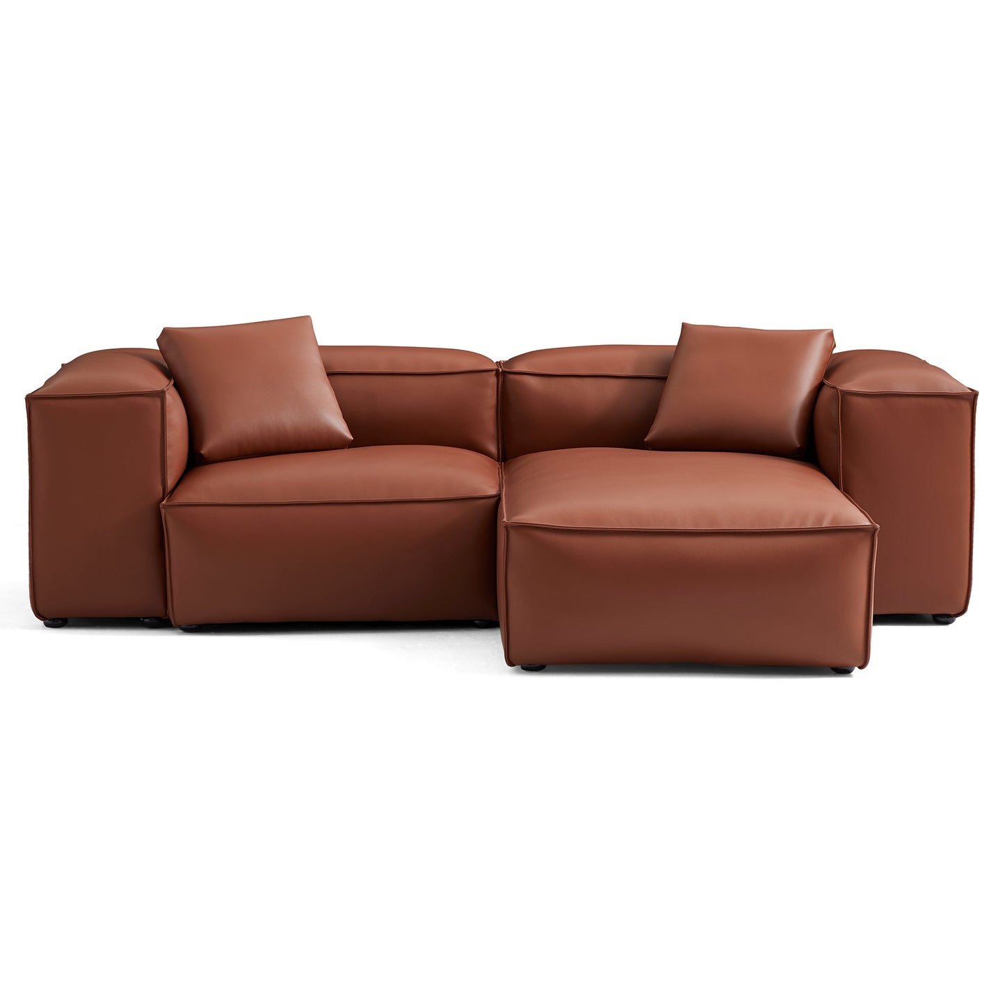 Cube Modular Brown Genuine Leather Sectional-Brown-105.5"-High