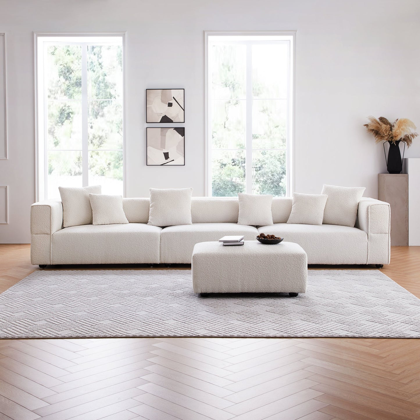 Nordic Modern Gray Sofa with Ottoman-White