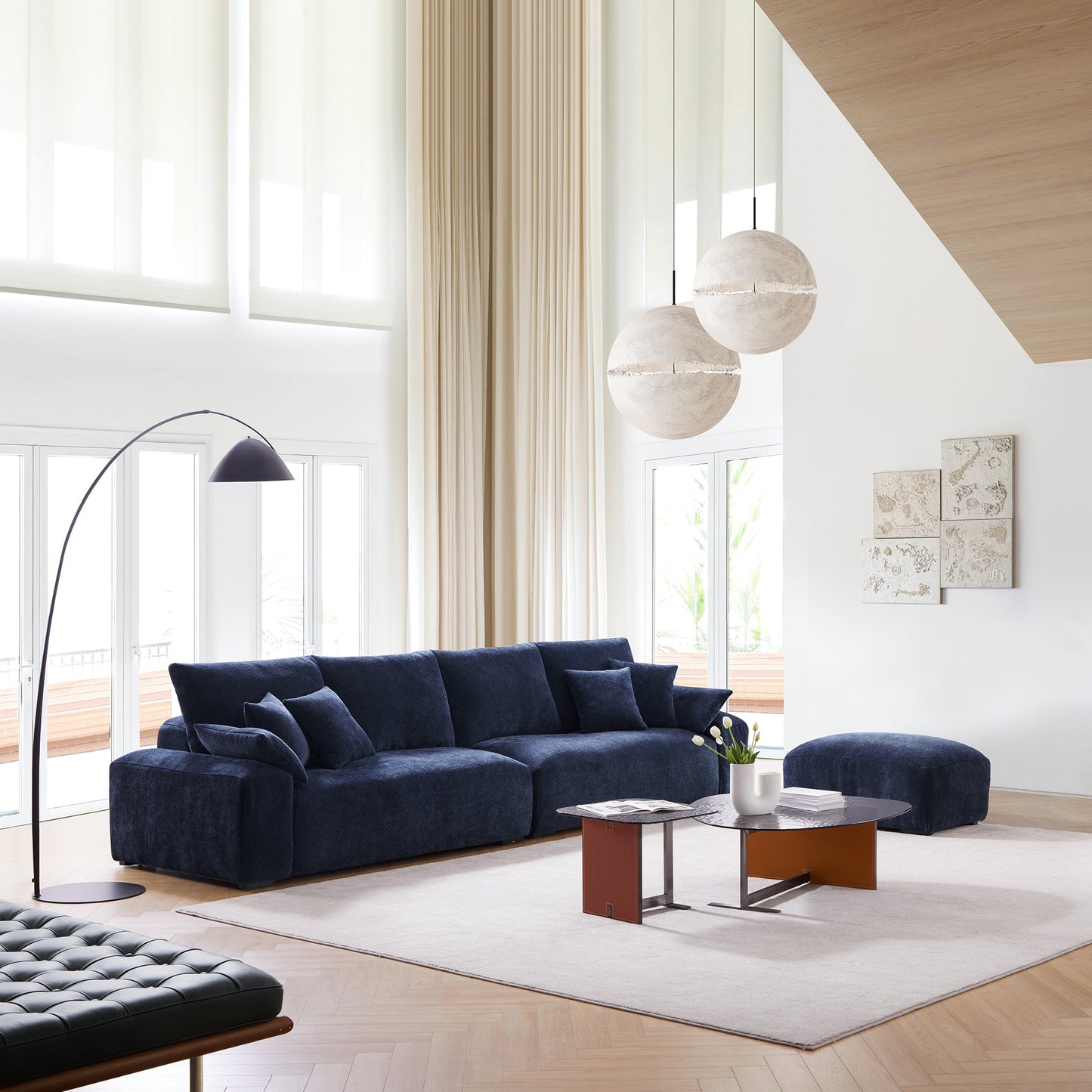 The Empress Navy Blue Sofa and Ottoman-Navy Blue