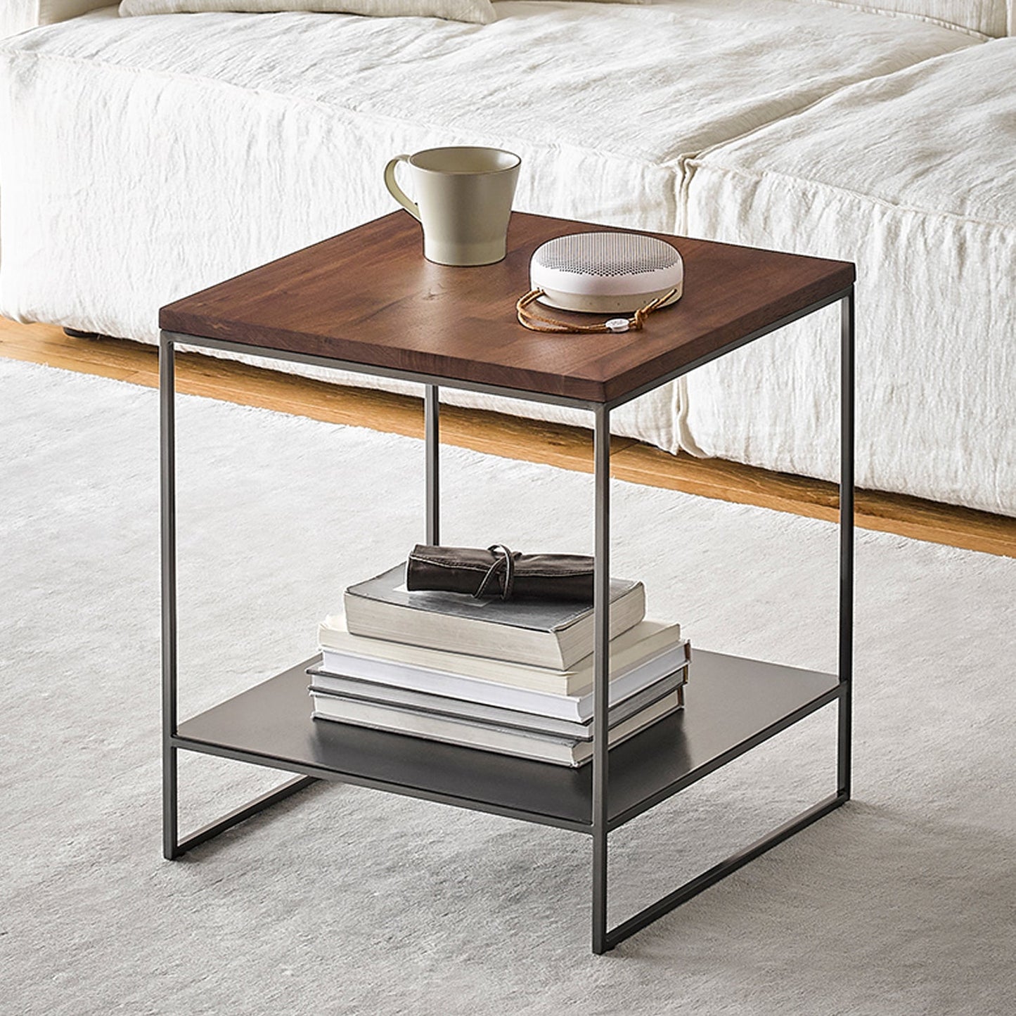 Blacksteel Walnut Storage Side Table