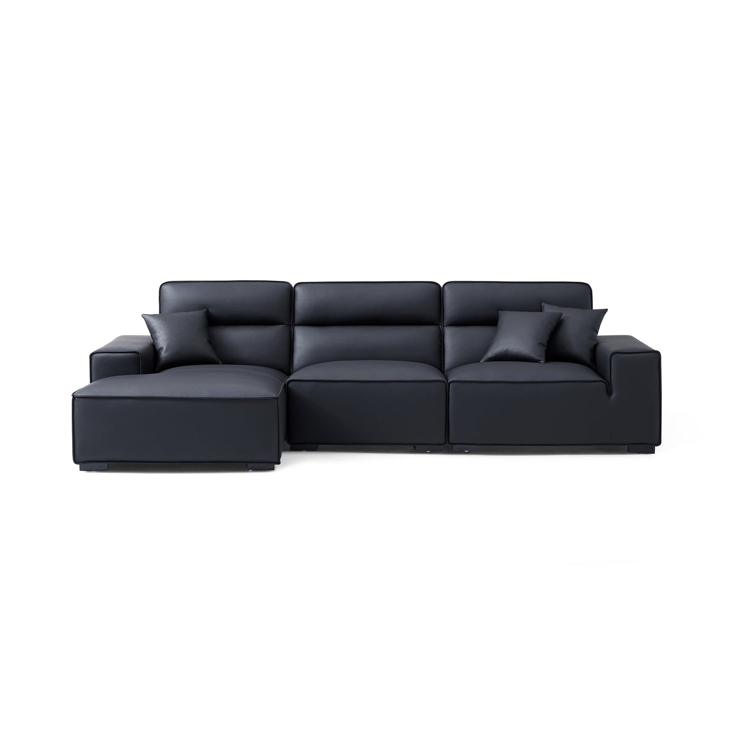 Domus High Back Modular Leather Sectional-Black-125.2"-Facing Left